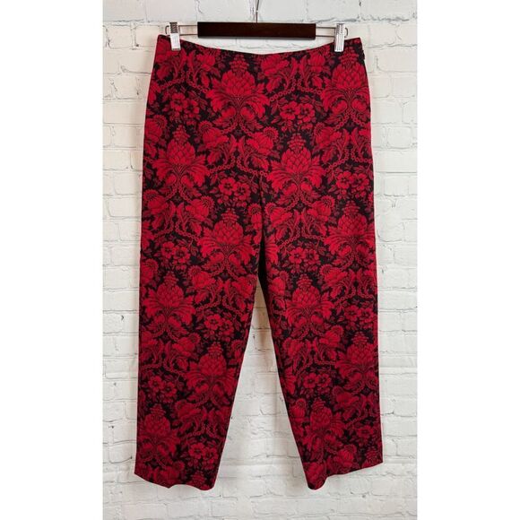 TALBOTS Petites floral black red cotton stretch cropped capri pants size 14P - Picture 2 of 9